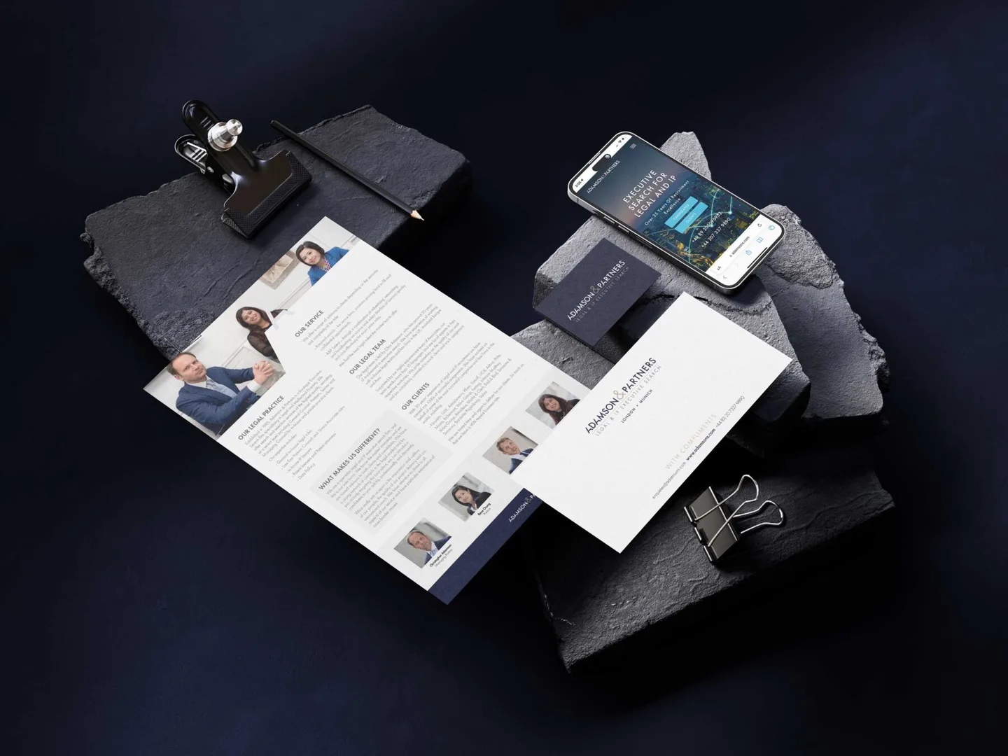 Adamson & Partners printed and digital marketing materials
