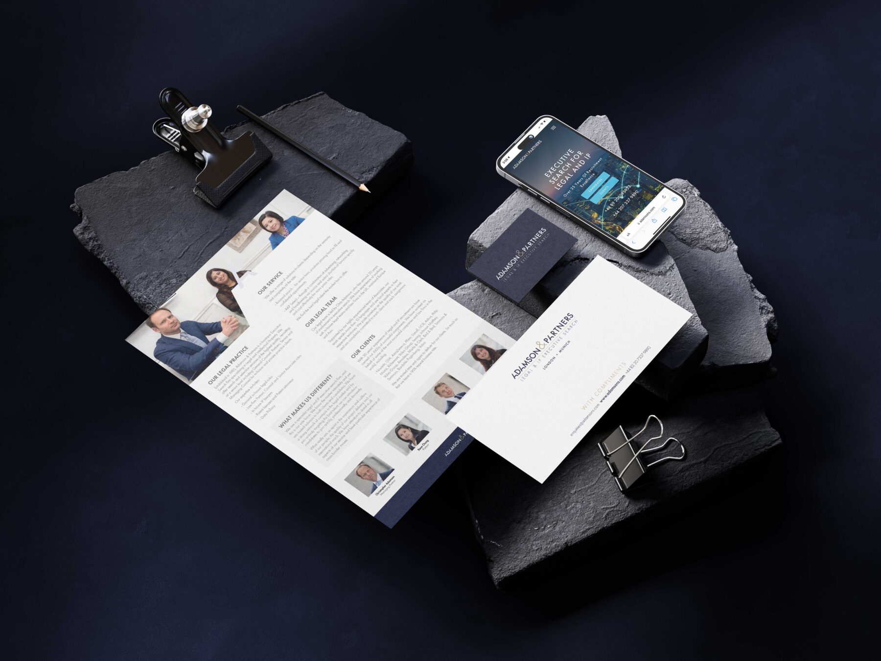 Adamson & Partners printed and digital marketing materials