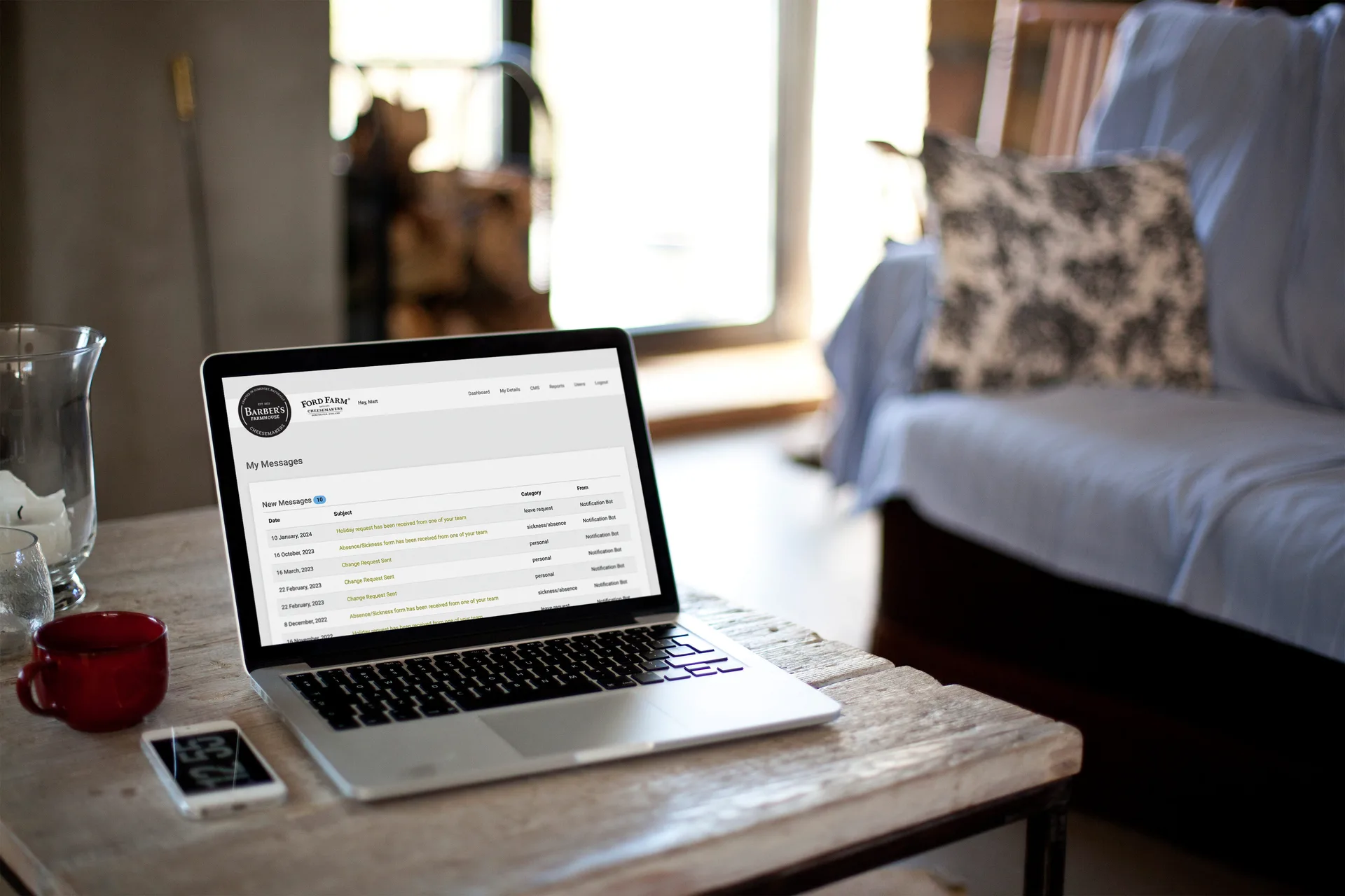 Barbers milk suppliers portal displayed on a laptop