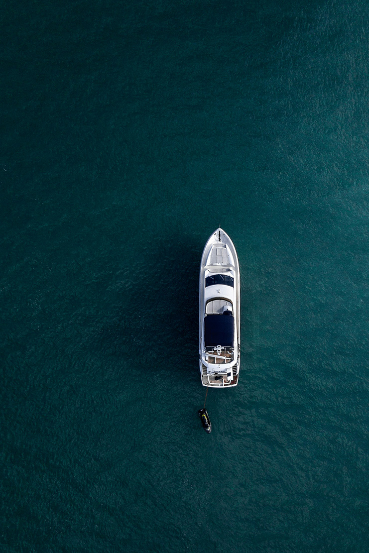 Aerial shot of a leisure power boat
