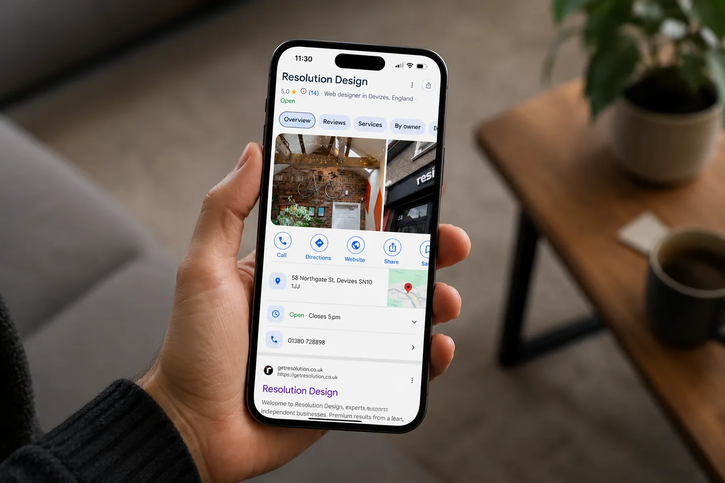 Mocup design of Resolution's Google Business Profile