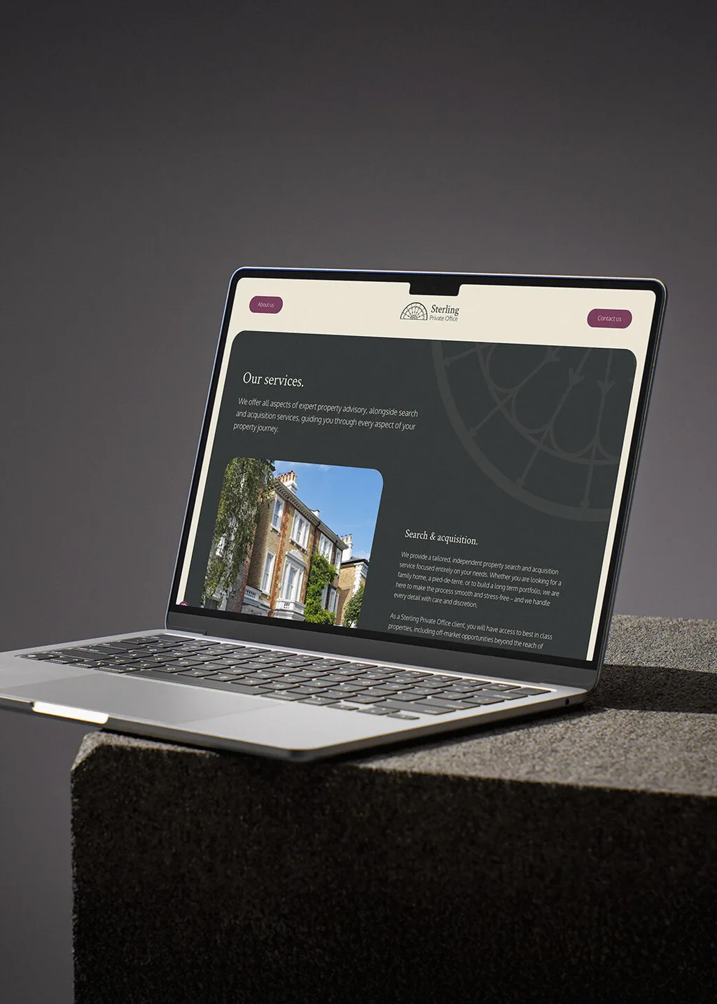 Sterling Private laptop website mockup